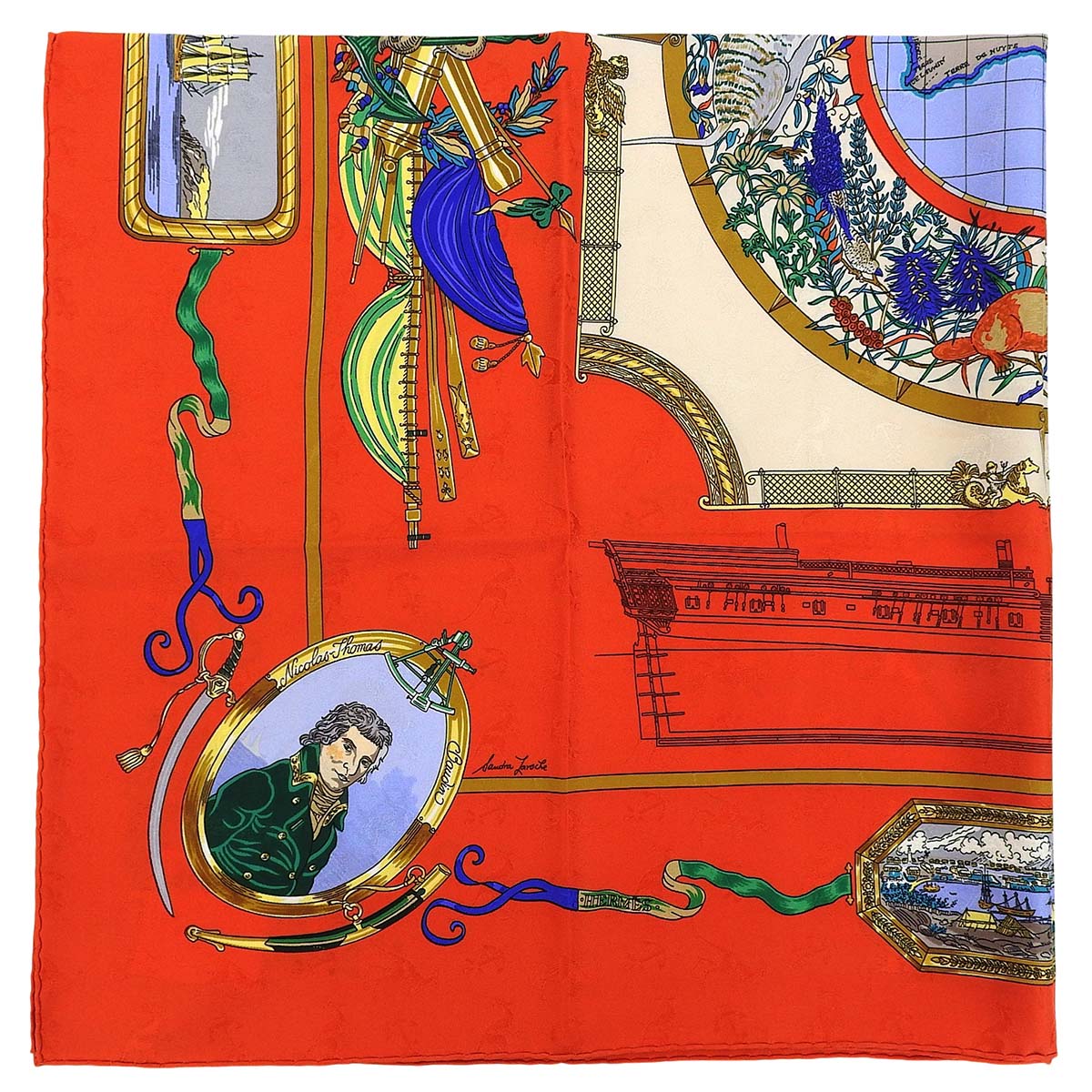 Carré 90 Le Géographe Scarf Orange/Multi