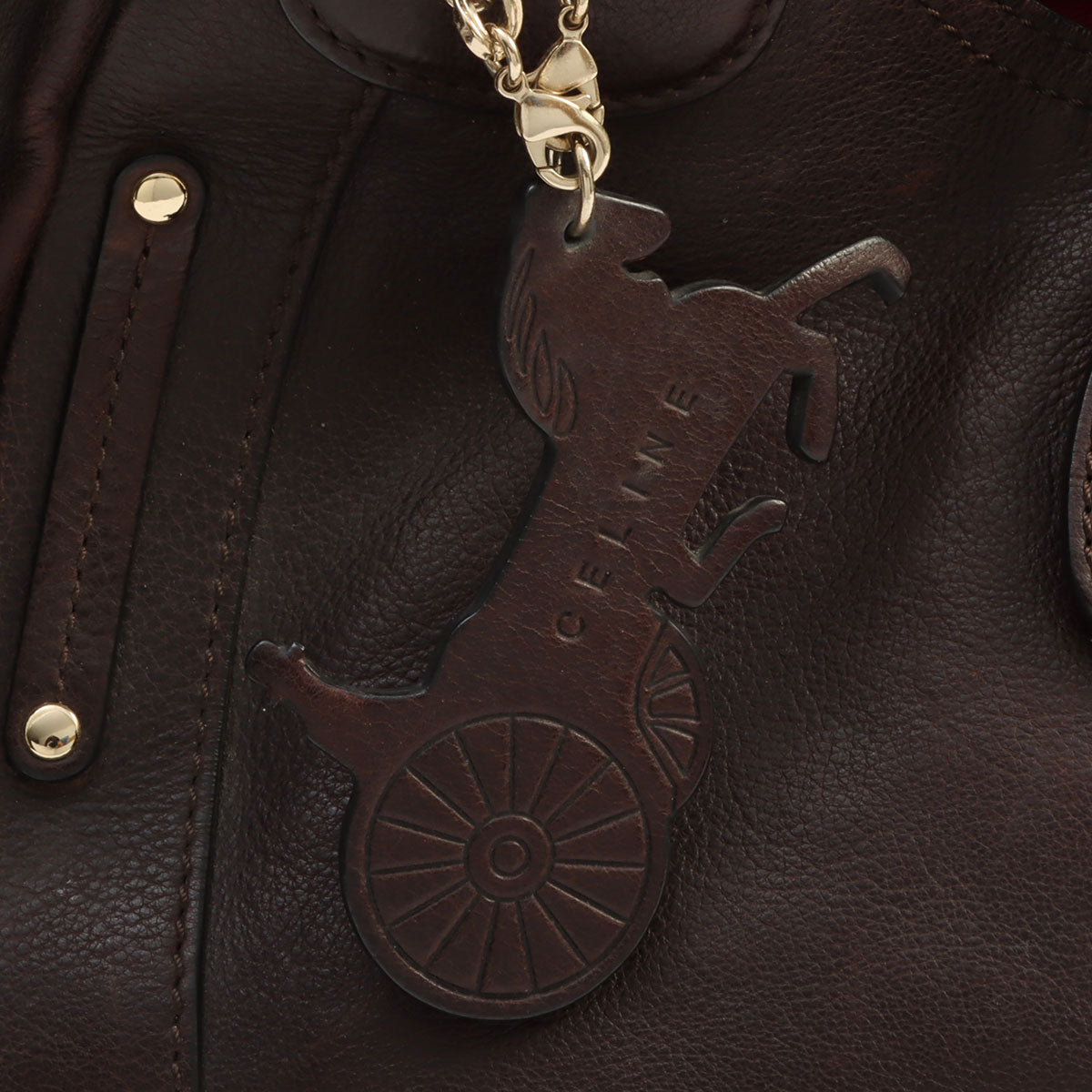 Logo Plate Horse Charm Handbag - Dark Brown