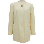 Striped Pattern Logo Button Collarless Jacket #L Ivory