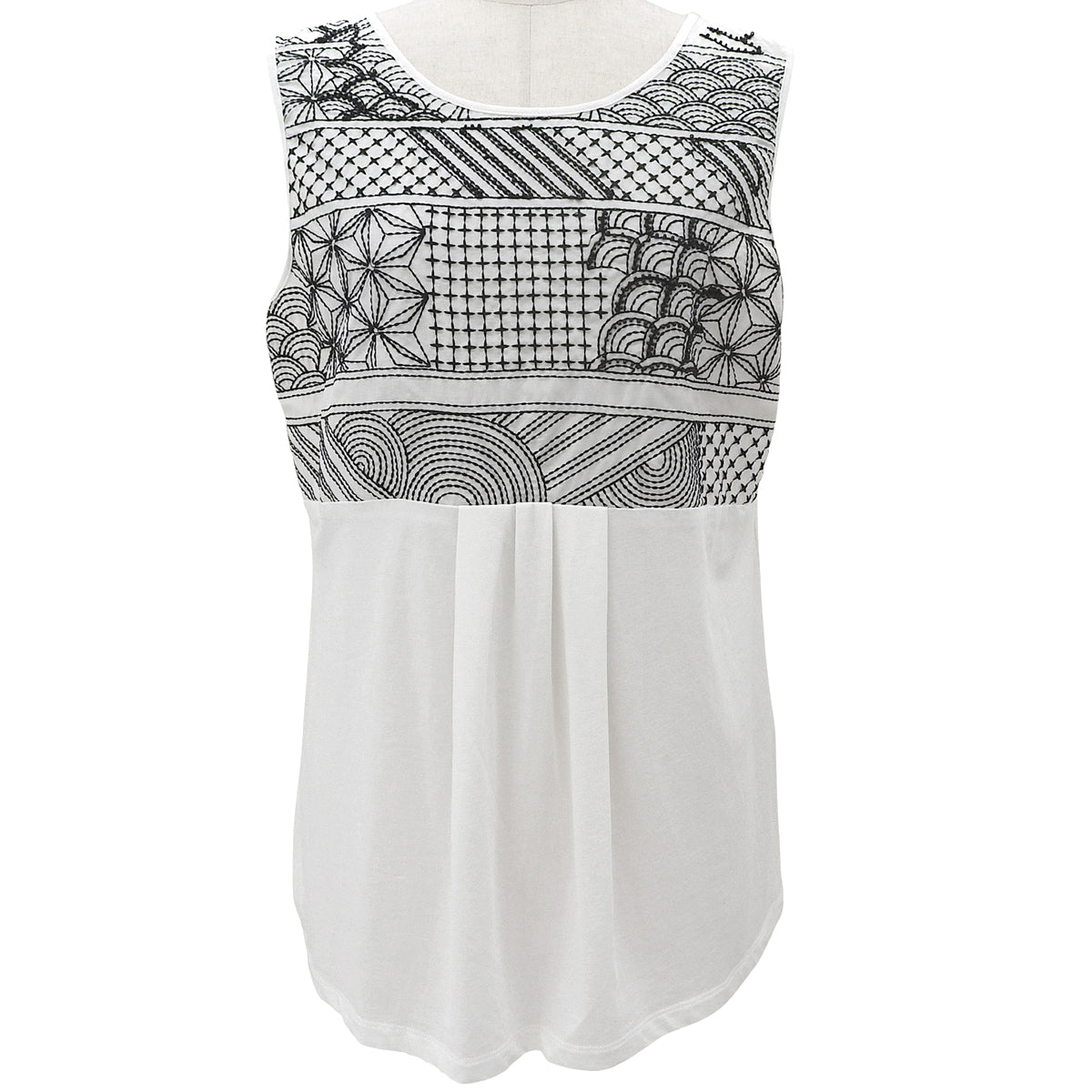 Beaded geometric pattern sleeveless top #L White/Black