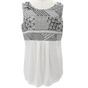 Beaded geometric pattern sleeveless top #L White/Black