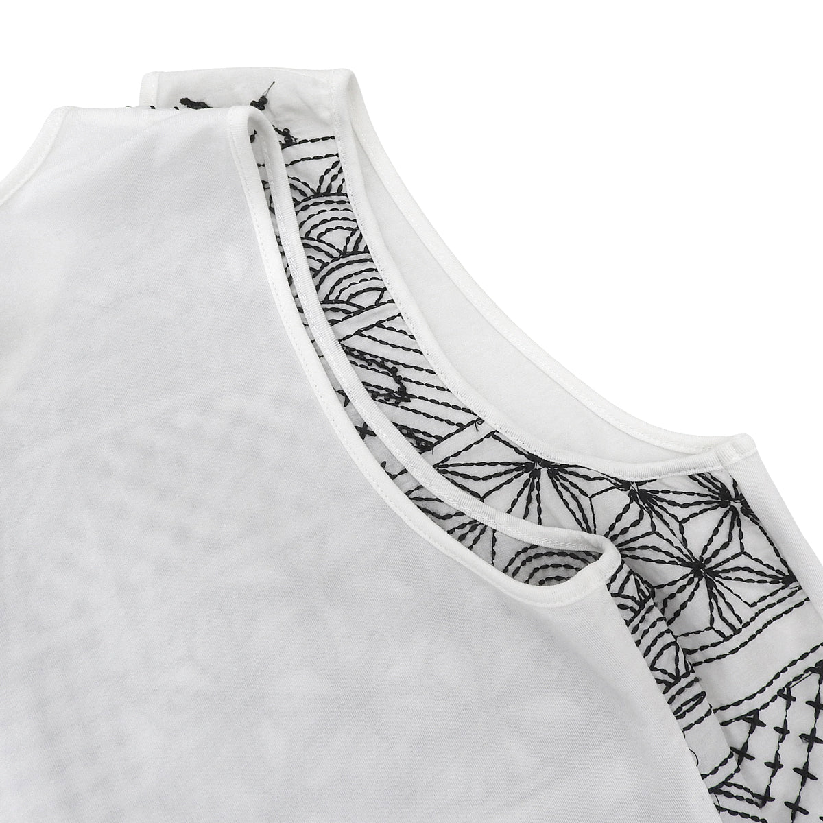 Beaded geometric pattern sleeveless top #L White/Black