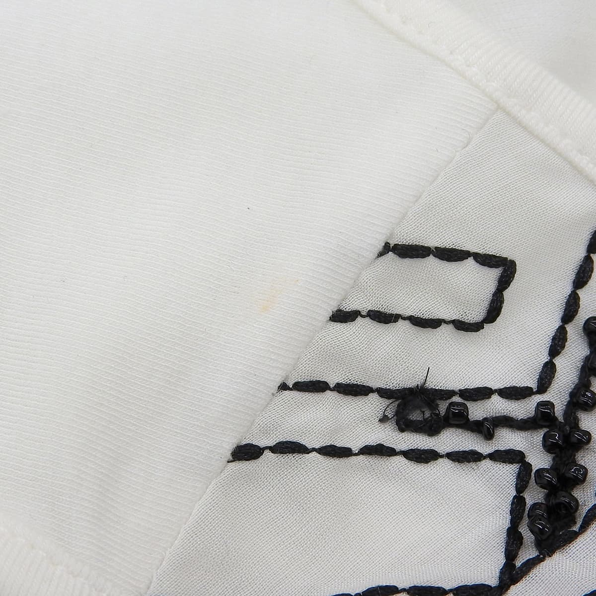 Beaded geometric pattern sleeveless top #L White/Black