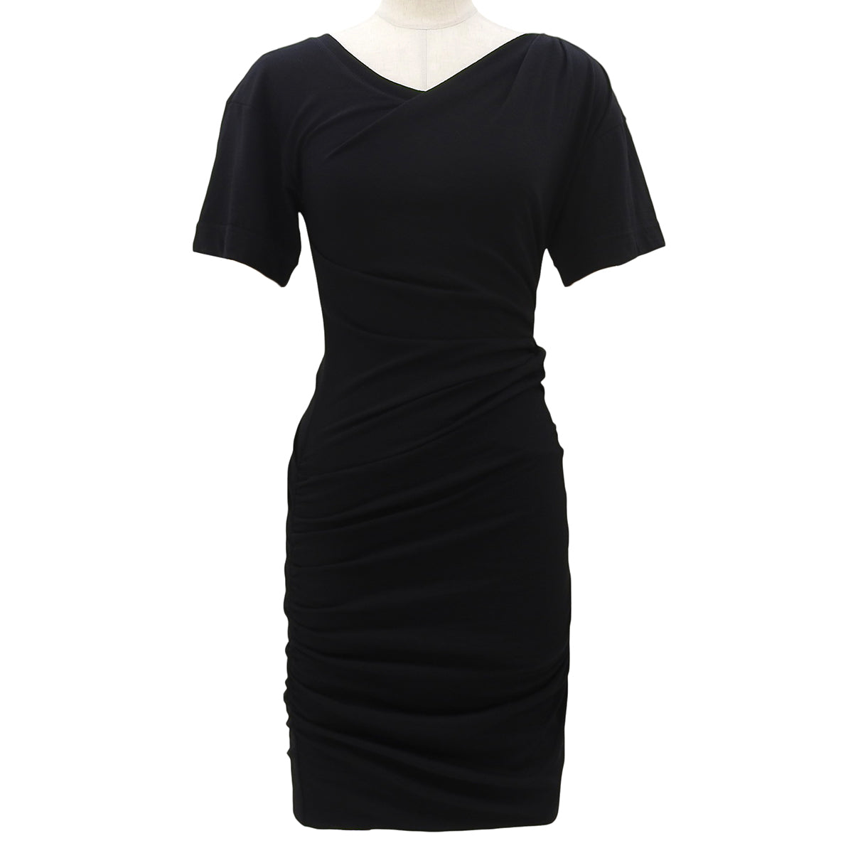 2012 Shirred Short-Sleeve Dress #XS Black