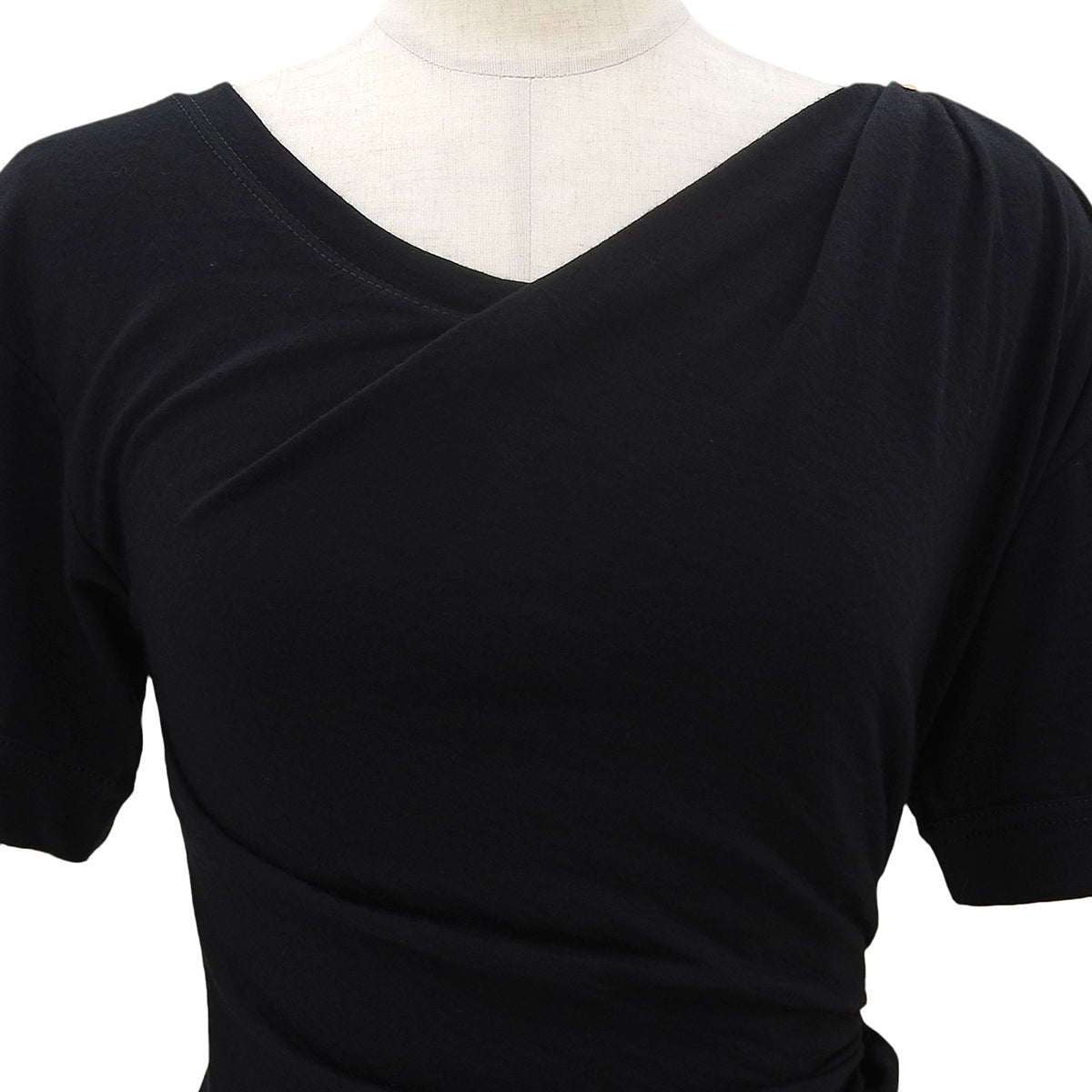 2012 Shirred Short-Sleeve Dress #XS Black