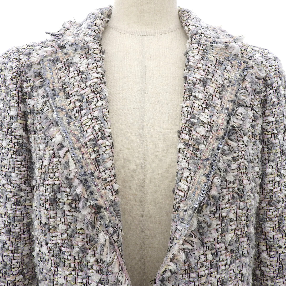 2004 Tweed Ribbon CC Mark Button Jacket #38 Grey/Multi