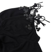 2004 Cashmere CC Mark Button Camellia Motif Beaded Fringe Short Sleeve Knit #42 Black