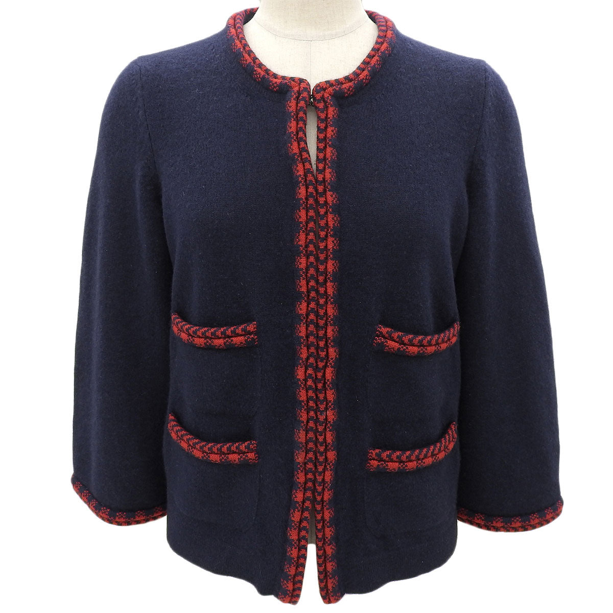Cashmere Piping Knit Cardigan #34 Navy/Red