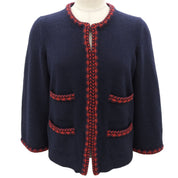 Cashmere Piping Knit Cardigan #34 Navy/Red