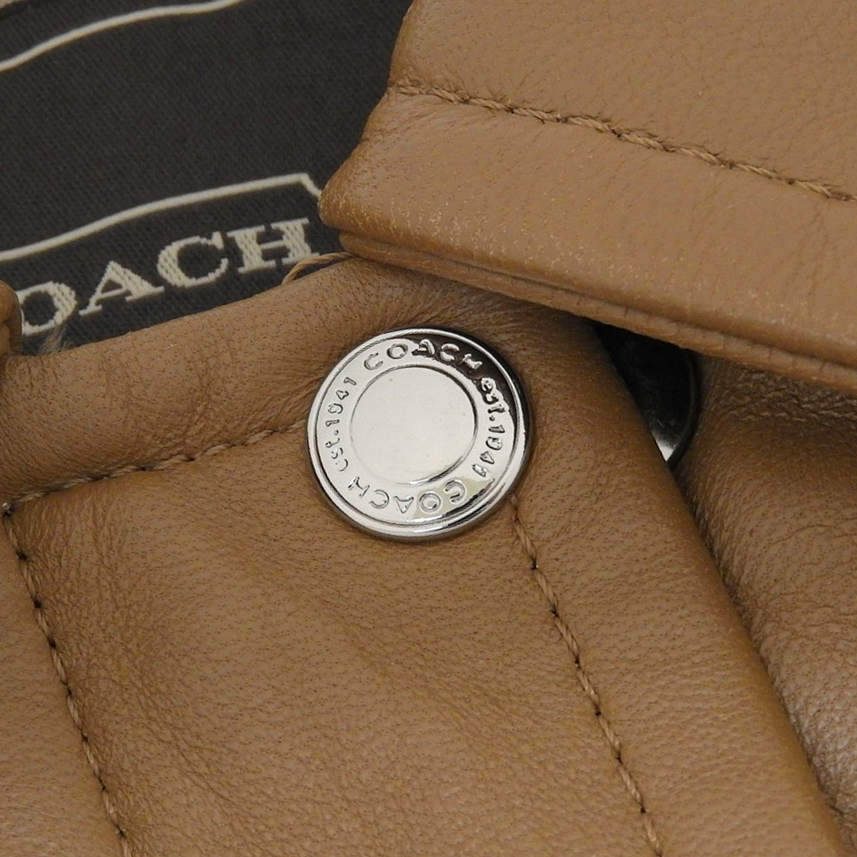 Leather Logo Button Jacket #S Camel