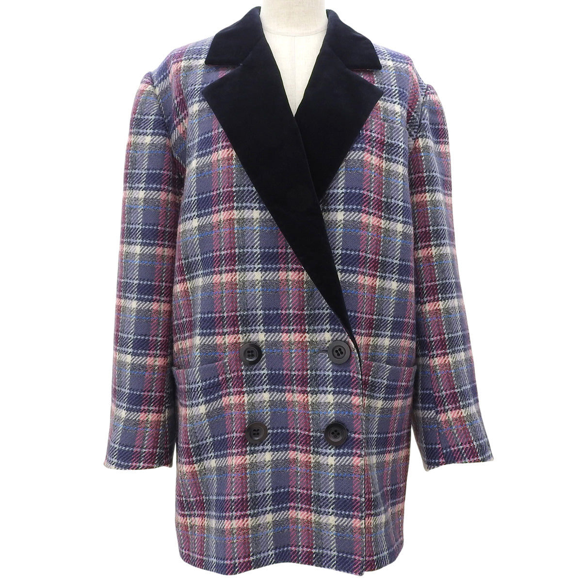 Checked Pattern Double-Breasted Jacket #M Purple/Pink/Black