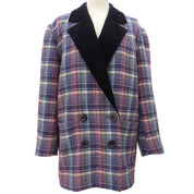 Checked Pattern Double-Breasted Jacket #M Purple/Pink/Black
