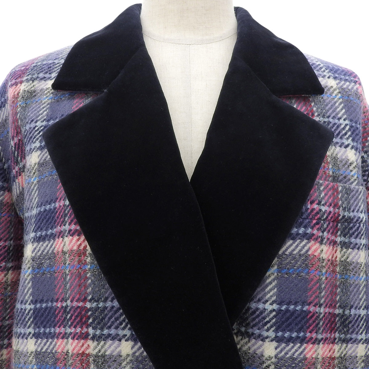 Checked Pattern Double-Breasted Jacket #M Purple/Pink/Black