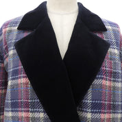 Checked Pattern Double-Breasted Jacket #M Purple/Pink/Black