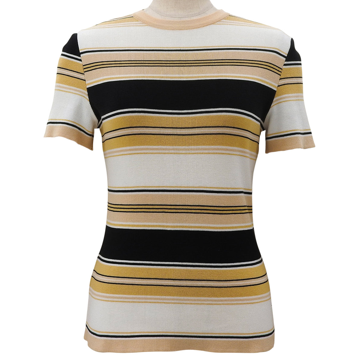 Striped short-sleeve knit top #M Beige/Multi