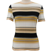 Striped short-sleeve knit top #M Beige/Multi