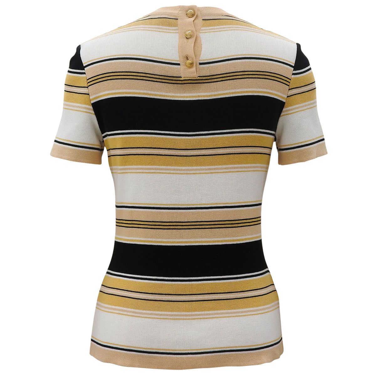Striped short-sleeve knit top #M Beige/Multi