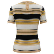 Striped short-sleeve knit top #M Beige/Multi