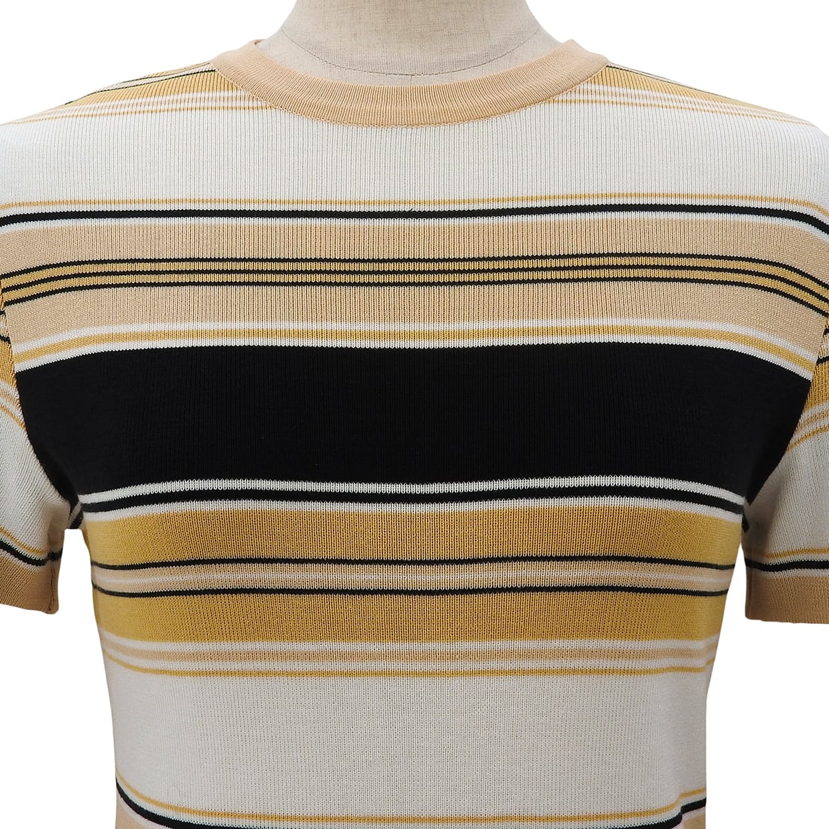 Striped short-sleeve knit top #M Beige/Multi