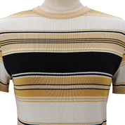 Striped short-sleeve knit top #M Beige/Multi