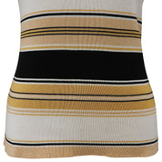 Striped short-sleeve knit top #M Beige/Multi