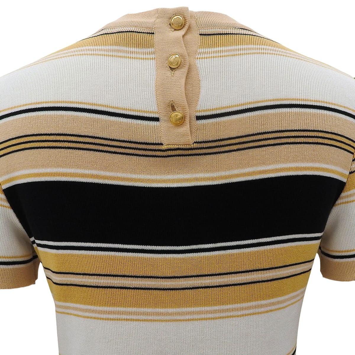 Striped short-sleeve knit top #M Beige/Multi