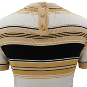 Striped short-sleeve knit top #M Beige/Multi