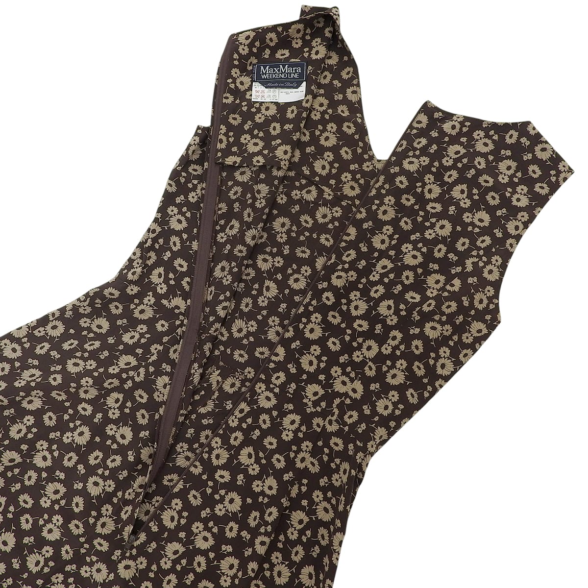Silk Flower Pattern Sleeveless Dress #38 Brown/Beige