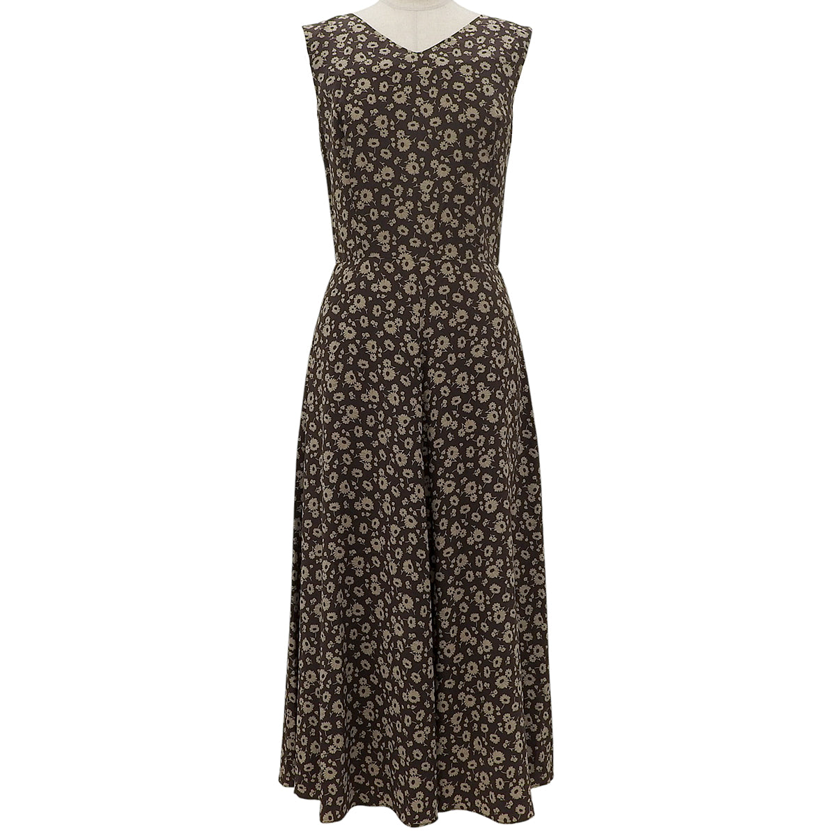 Silk Flower Pattern Sleeveless Dress #38 Brown/Beige