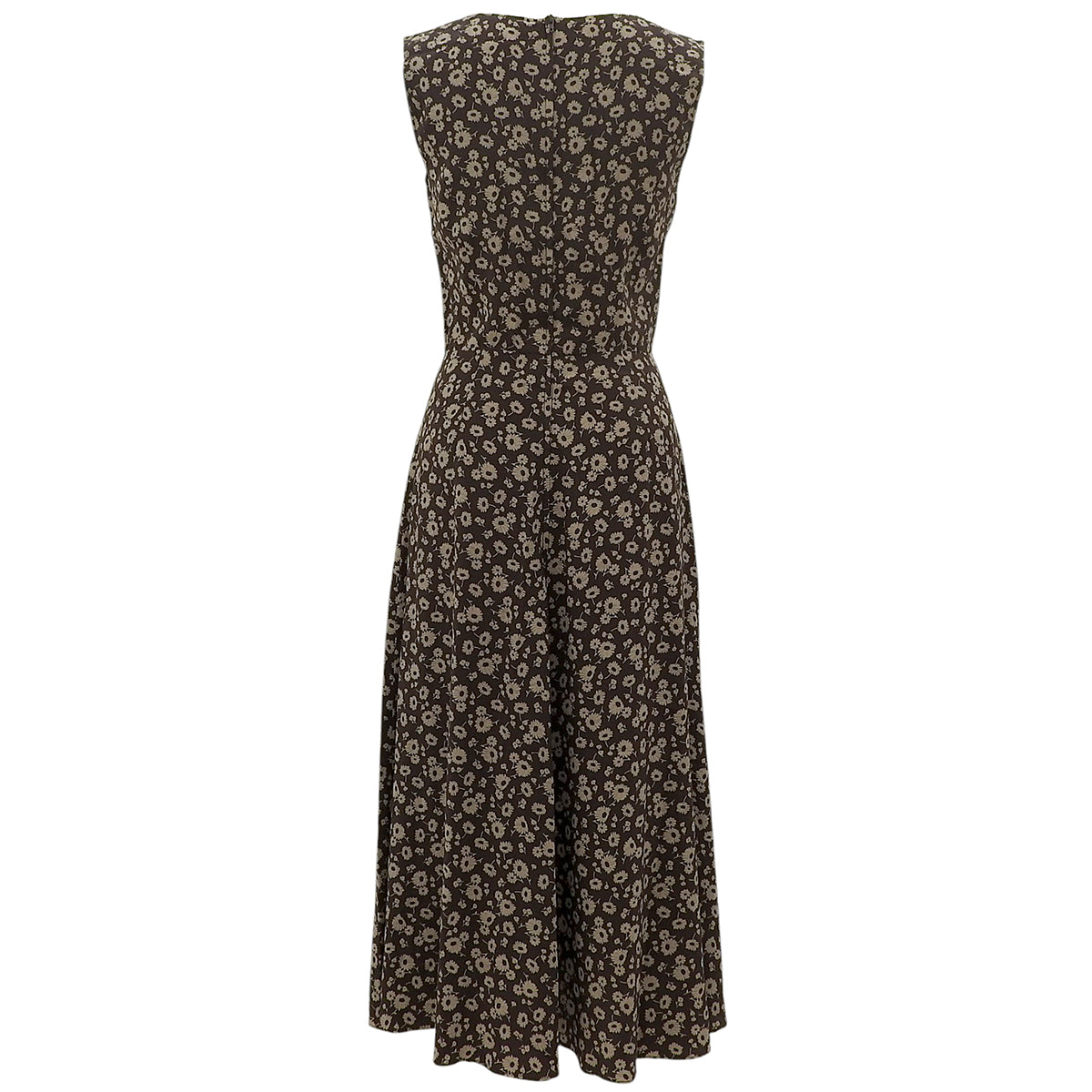 Silk Flower Pattern Sleeveless Dress #38 Brown/Beige