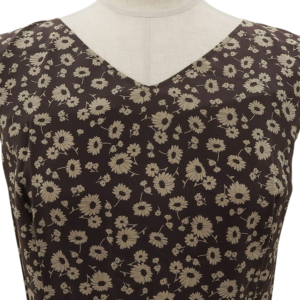 Silk Flower Pattern Sleeveless Dress #38 Brown/Beige