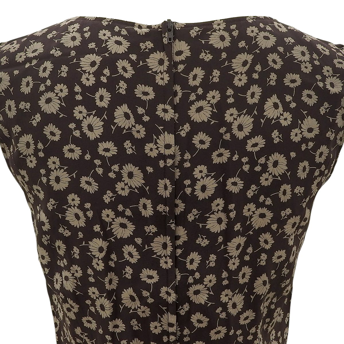 Silk Flower Pattern Sleeveless Dress #38 Brown/Beige