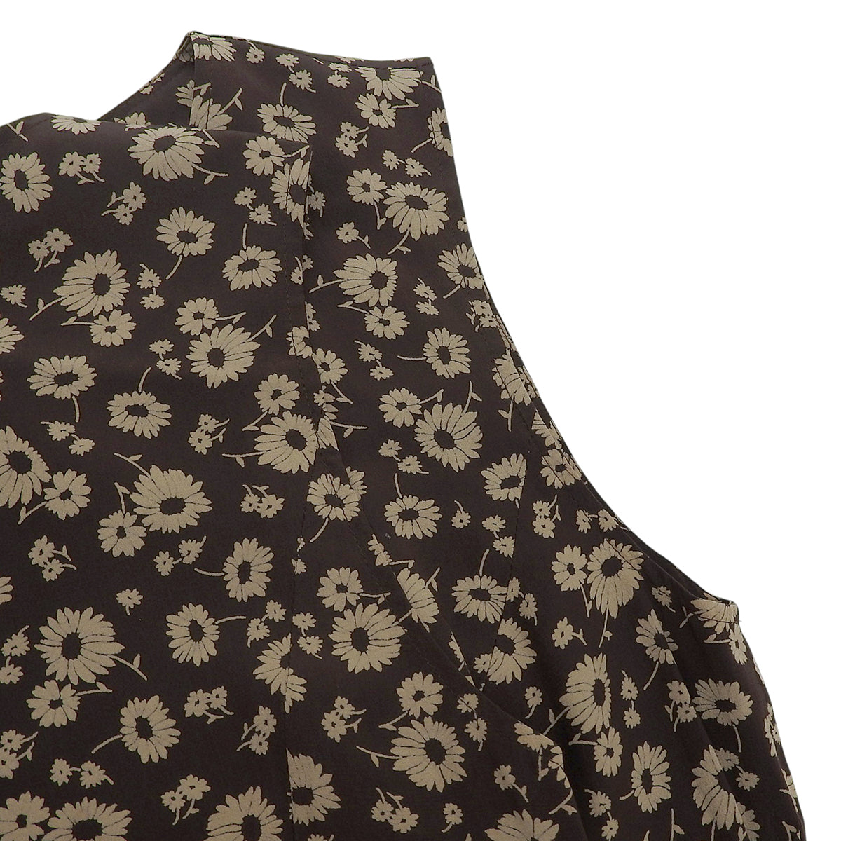 Silk Flower Pattern Sleeveless Dress #38 Brown/Beige