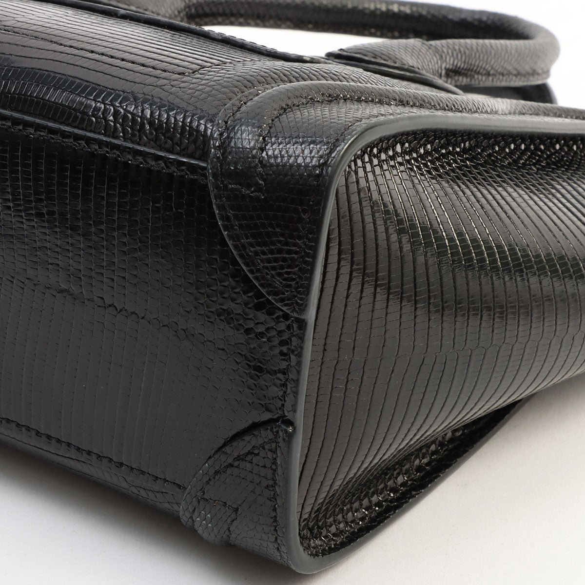 Lizard-Embossed Nano Shopper Black
