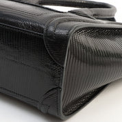 Lizard-Embossed Nano Shopper Black