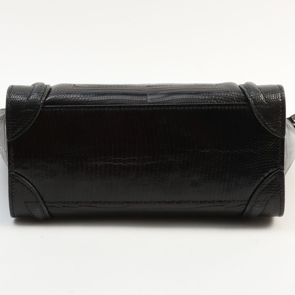 Lizard-Embossed Nano Shopper Black