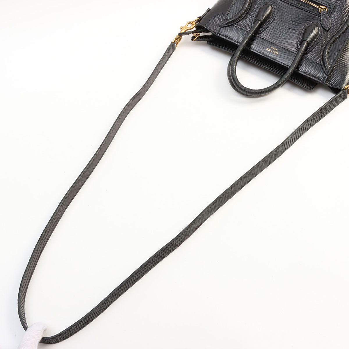 Lizard-Embossed Nano Shopper Black