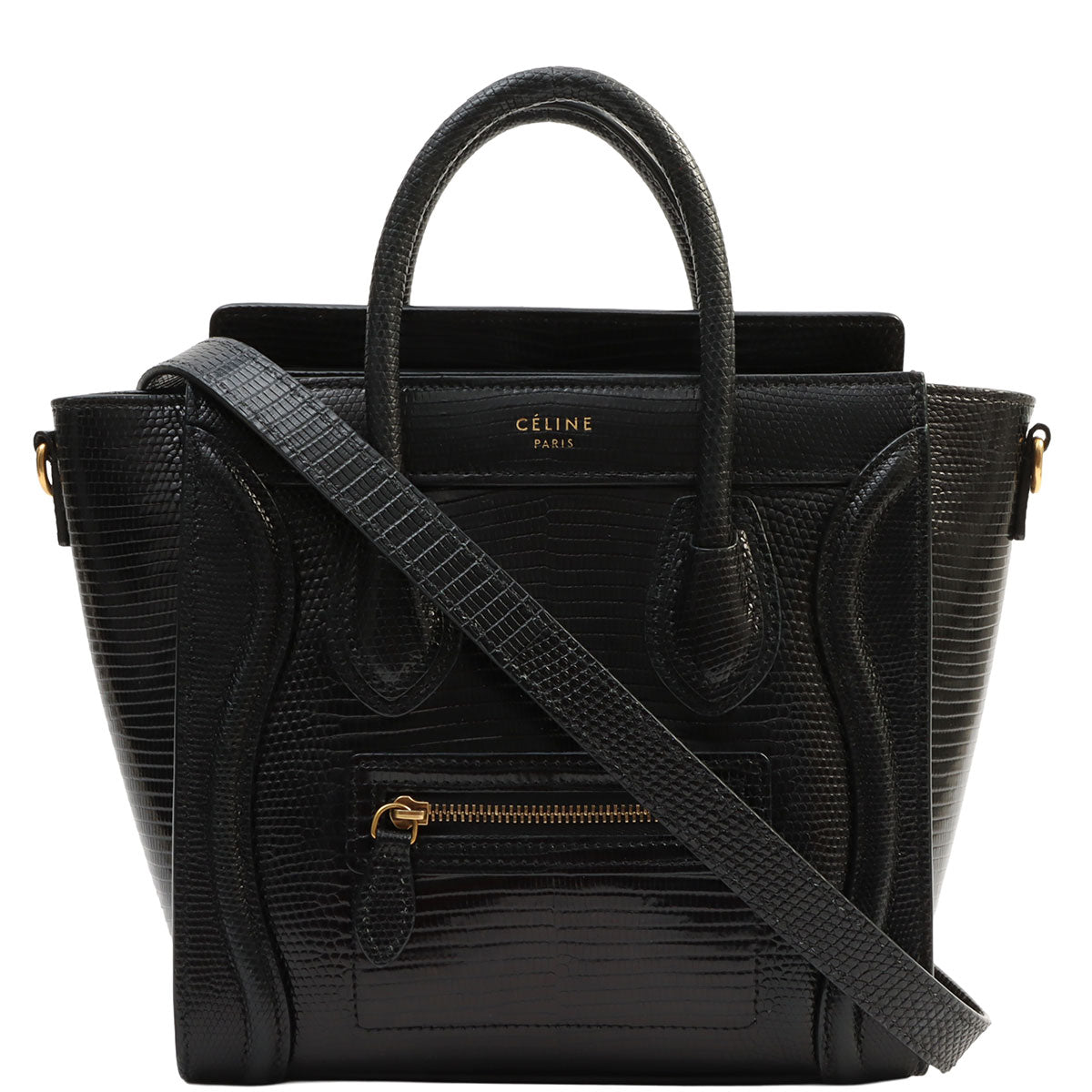 Lizard-Embossed Nano Shopper Black
