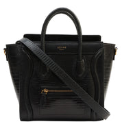 Lizard-Embossed Nano Shopper Black