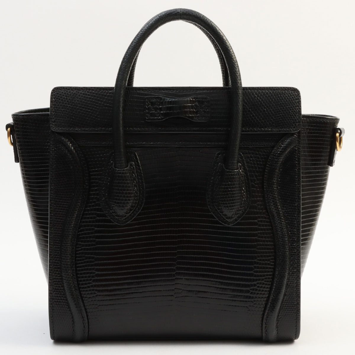 Lizard-Embossed Nano Shopper Black