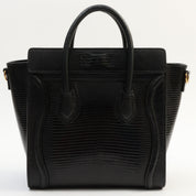 Lizard-Embossed Nano Shopper Black