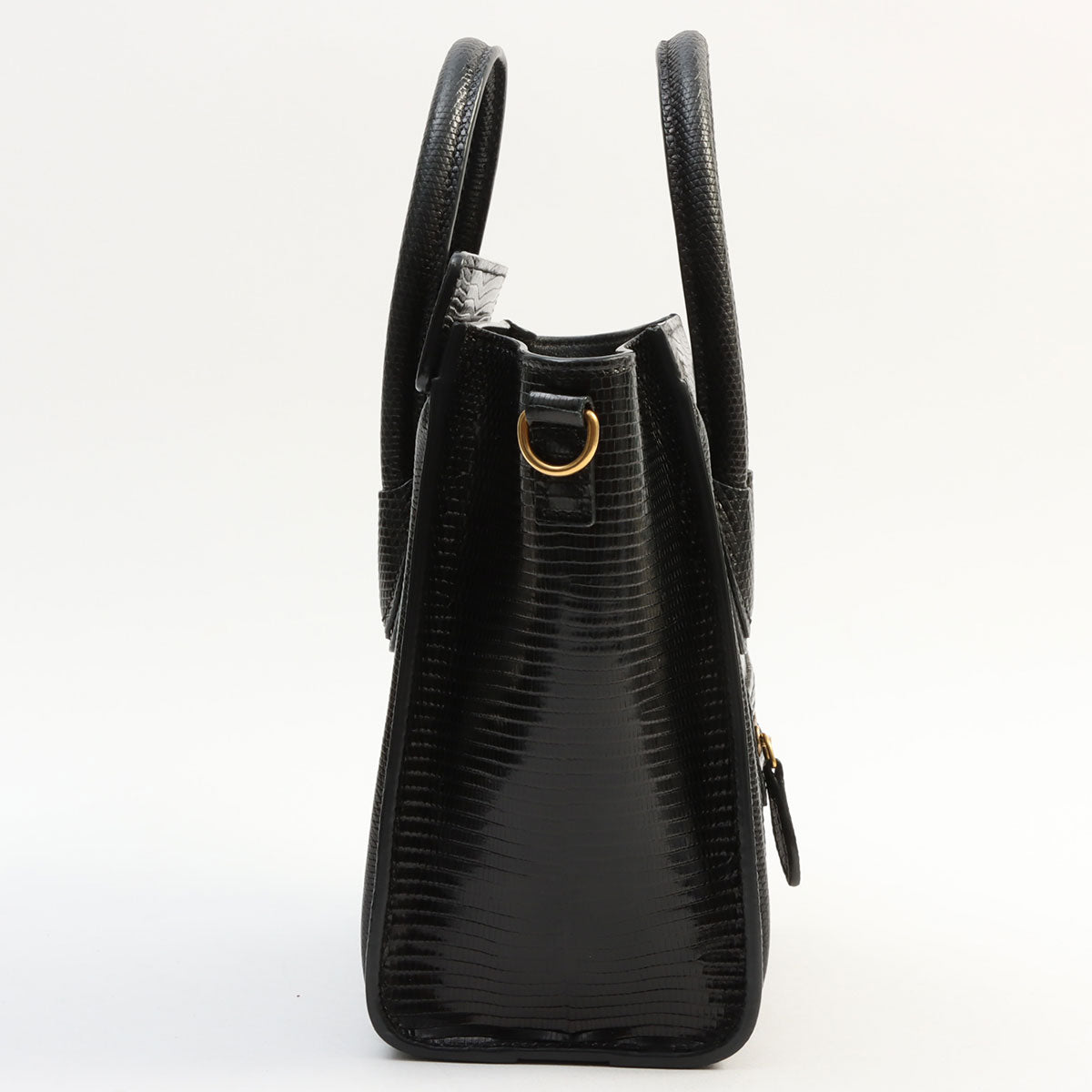Lizard-Embossed Nano Shopper Black