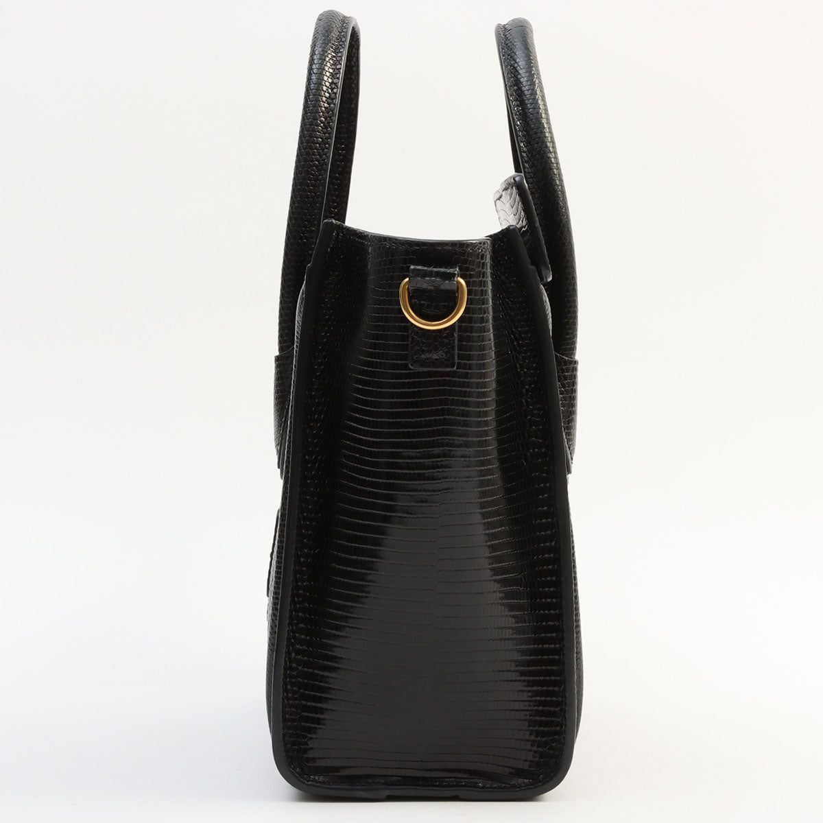 Lizard-Embossed Nano Shopper Black