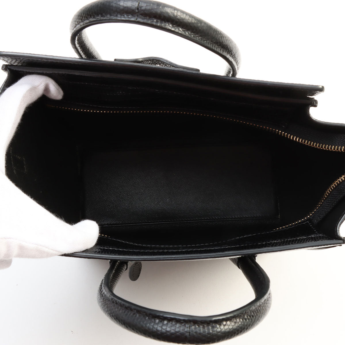Lizard-Embossed Nano Shopper Black