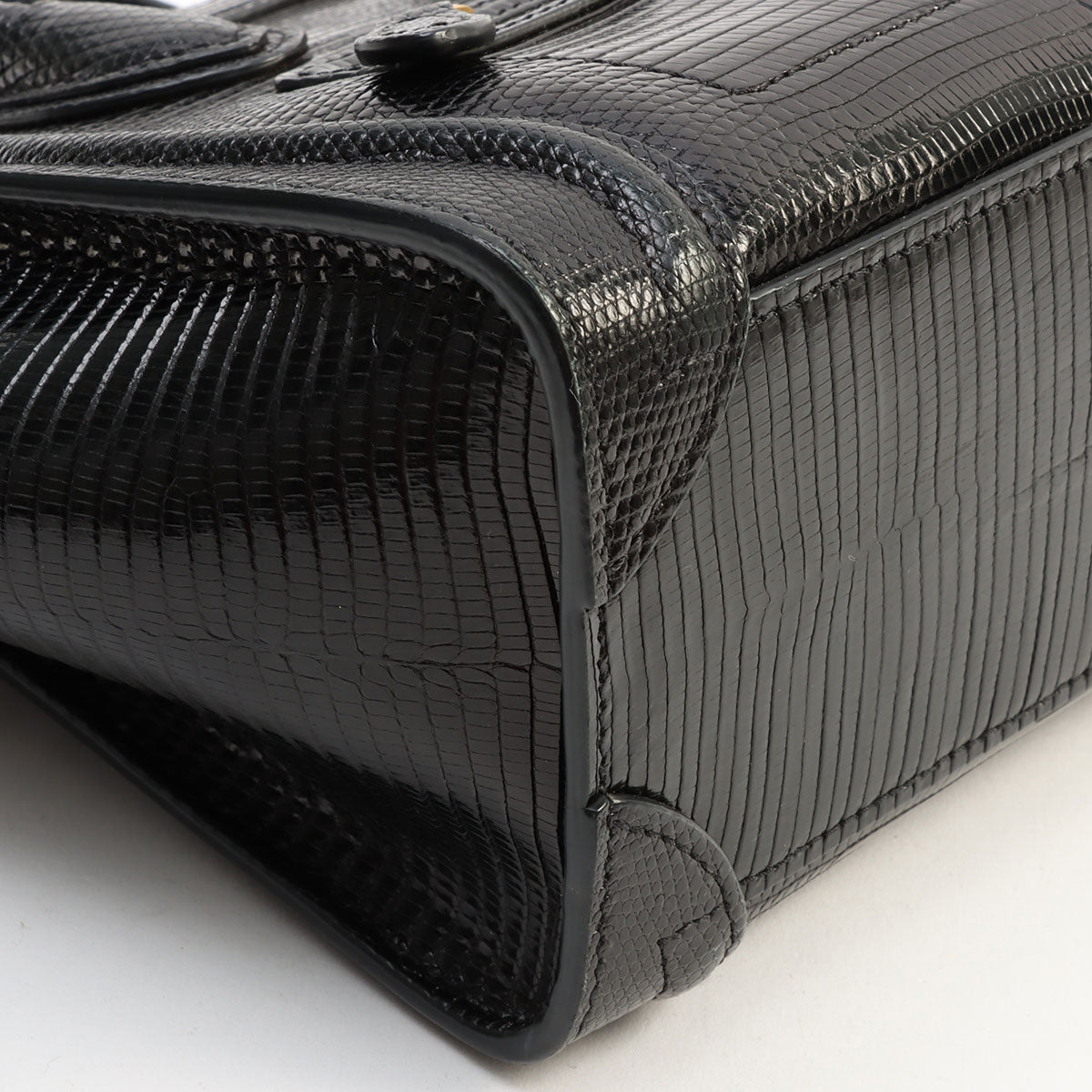 Lizard-Embossed Nano Shopper Black