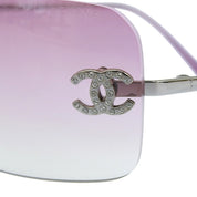 ラインストーンCCマークプレートリムレスサングラス パープル