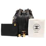 Circa 1992 Caviar Skin 6CC Logo Stitch Drawstring Shoulder Bag Black