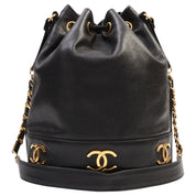 Circa 1992 Caviar Skin 6CC Logo Stitch Drawstring Shoulder Bag Black