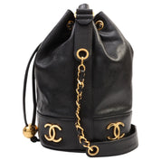 Circa 1992 Caviar Skin 6CC Logo Stitch Drawstring Shoulder Bag Black