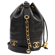 Circa 1992 Caviar Skin 6CC Logo Stitch Drawstring Shoulder Bag Black